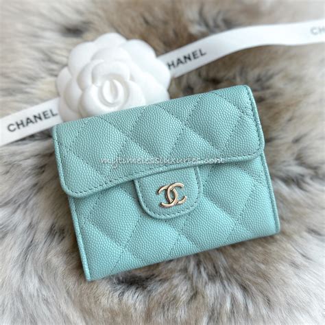 Chanel Classic Quilted Card Holder Tiffany Blue Caviar Gold 